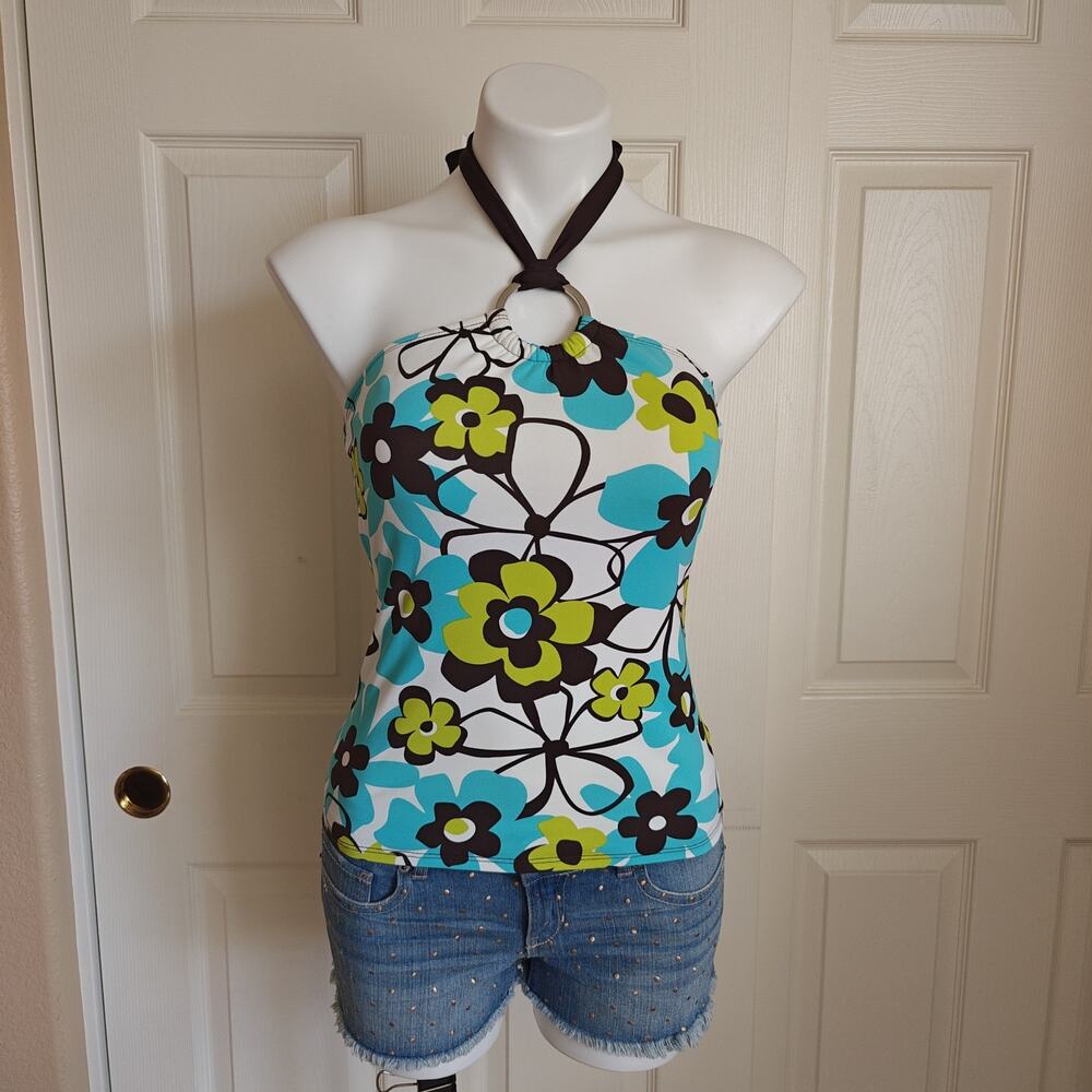 La Blanca Y2K-era vintage floral halter tankini top sz 8